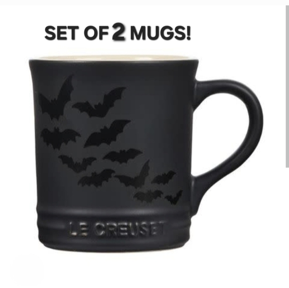 Le Creuset Other - Le Creuset Set of 2 Limited Edition Halloween Bat Mugs HTF Matte Black  NEW